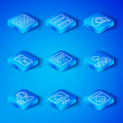 Aufkleber - Set line Network cloud connection, Loading data window, Cloud technology transfer, Computer network, Search computing, Browser files and icon. Vector