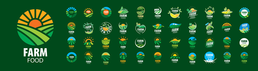 a set of vector farm food logos on a green background