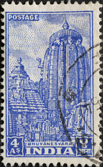 Wall Mural - India - circa 1951: a postage stamp from India showing the die temple city of Bhuvanesvara