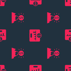 Poster - Set Mountains with flag and Key performance indicator on seamless pattern. Vector