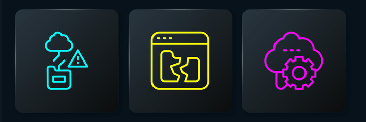 Poster - Set line Cloud technology data transfer, and Broken file. Black square button. Vector