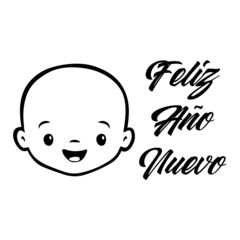 Wall Mural - Banner con frase Feliz Navidad en español manuscrito con cara de bebé sonriendo en color negro