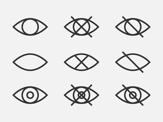 Poster - Set show password icon, eye symbol. Vector vision hide from watch icon. Secret view web design element.