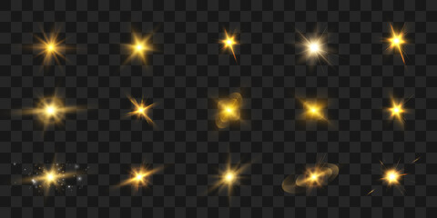 Wall Mural - Realistic collection of bright light effects, sparkling stars on a transparent background. Vector