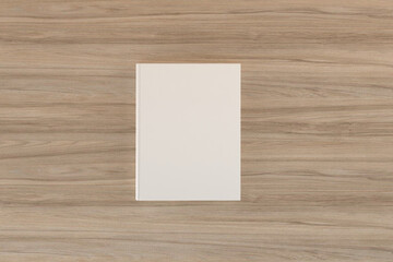 Wall Mural - 3d rendering of a notebook with a white cover and copy space on a wooden surface