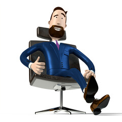 Poster - Handsome cartoon businessman sitting in office chair - 3D illustration