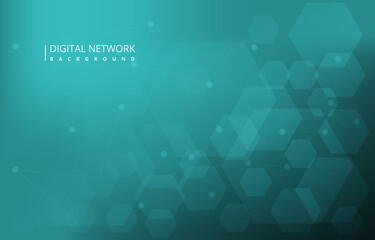 Poster - Turquoise Hexagon Digital Network Connection Internet Technology Background