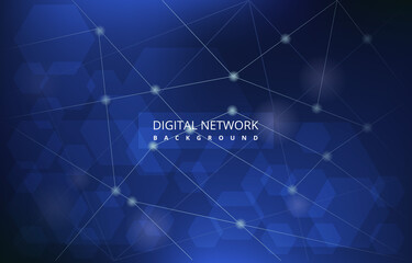 Poster - Blue Hexagon Digital Network Connection Internet Technology Background