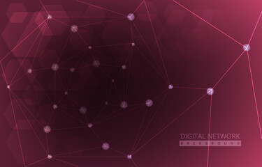 Poster - Red Hexagon Digital Network Connection Internet Technology Background