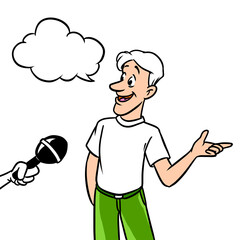 Wall Mural - Cheerful guy interview answer illustration cartoon