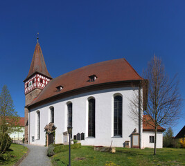 Wall Mural - Bürglein village church with its nave and its gothic tower in Heilsbronn municipality, Franken region in Germany