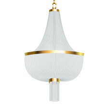 Illustration Of A Modern Luminous Chandelier With Crystal Pendants On A White Background
