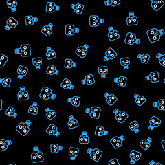 Wall Mural - Line Skull icon isolated seamless pattern on black background. Happy Halloween party. Vector