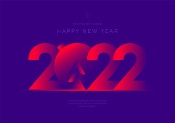 Wall Mural - Happy New Year 2022 greeting card with red numbers on blue background. Modern poster for Merry Christmas.