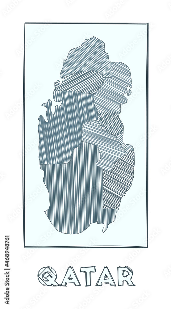 Sketch map of Qatar. Grayscale hand-drawn map of the country, filled ...