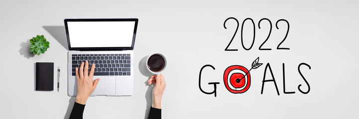 Poster - 2022 goals concept with person using a laptop computer