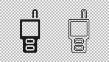 Black Walkie Talkie Icon Isolated On Transparent Background. Portable Radio Transmitter Icon. Radio Transceiver Sign. Vector
