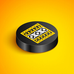 Wall Mural - Isometric line Ukrainian ethnic pattern for embroidery icon isolated on yellow background. Traditional folk art knitted embroidery pattern. Black circle button. Vector