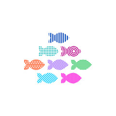 Wall Mural - Set of stylized fishes. Abstract geometric fish icon