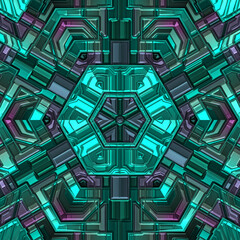 Wall Mural - 3d effect - abstract green purple geometric metallic surface pattern