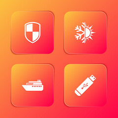 Poster - Set Shield, Sun and snowflake, Ship and USB flash drive icon. Vector