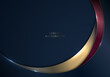 Elegant template abstract blue , gold, red metallic curve stripes with lighting on dark blue background