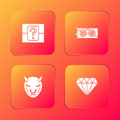 Poster - Set Mystery or random box, Video graphic card, Mask of the devil with horns and Diamond icon. Vector
