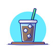Ice Coffee Drink Cartoon Vector Icon Illustration. Drink Object Icon Concept Isolated Premium Vector. Flat Cartoon Style