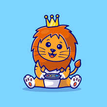 Cute Lion King Gaming Cartoon Vector Icon Illustration. Animal Technology Icon Concept Isolated Premium Vector. Flat Cartoon Style