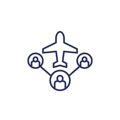 Sticker - airplane and passengers, flight capacity line icon