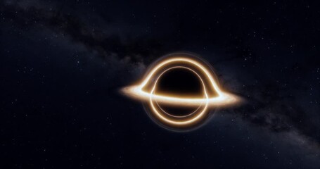 multiple black hole clips sequence with lensing effect and accretion disk. stars and galaxy backgrou