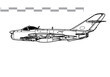 Mikoyan MiG-17PM PFU Fresco E. Vector drawing of early jet interceptor aircraft. Side view. Image for illustration and infographics.