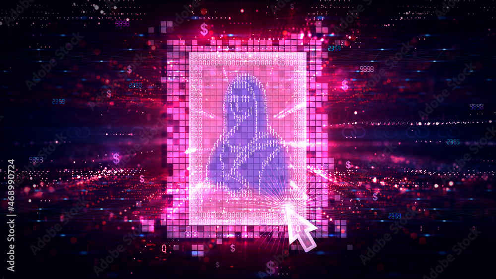 Non Fungible Token - NFT - Digital Art on Digital Ledger - Conceptual Illustration