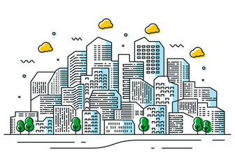 Wall Mural - City illustration concept in line art style