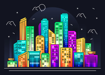 Wall Mural - City line illustration in colorful background