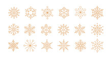 Simple Christmas Background, Geometric Minimalist Pattern With Golden Snowflakes. Retro Xmas Concept Design