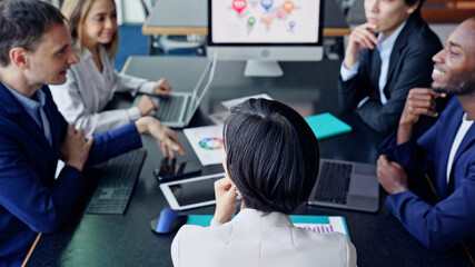 Poster - Group of multi racial people meeting in the office. Global business.