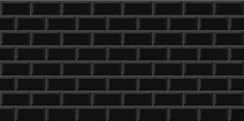 Black Subway Tile Seamless Pattern. Wall With Brick Texture. Vector Geometric Background Design