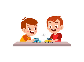 Canvas Print - little boy play with small toy car with friend