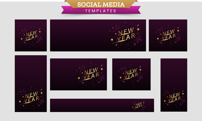 Sticker - Social Media Template And Banner Set With Golden New Year Font On Brown Background.