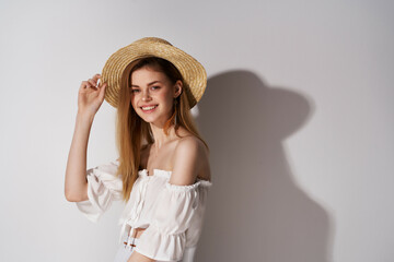 Wall Mural - attractive woman hat charming look fashion light background