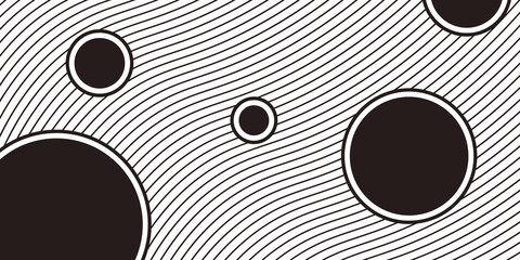 Poster - Black and white abstract minimalist background. Geometric illustration with circles.