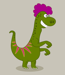 Sticker - Green lizard dinosaur with pink hair on profile with smile 