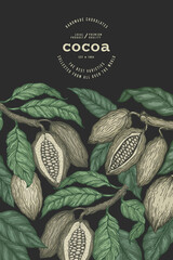 Poster - Cocoa color banner template. Chocolate retro cocoa beans background. Vector hand drawn illustration. Vintage style illustration.