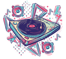 Poster - Turntable graffiti, colorful funky music design