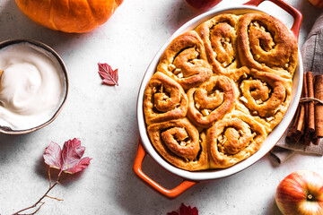 Poster - Autumn pumpkin apples cinnamon rolls