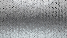 Polished, Silver Wall Background With Tiles. Luxurious, Tile Wallpaper With 3D, Herringbone Blocks. 3D Render