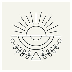 Wall Mural - sunrise or sunset. сelestial emblem. line drawing. vector illustration