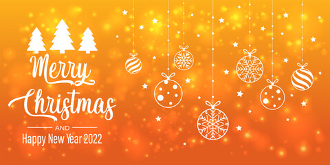 Wall Mural - merry christmas and happy new year with bokeh and lens flare pattern on summer orange color backgrou