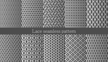 Set of lace seamless pattern. Jacquard Mesh Lace Fabric. 